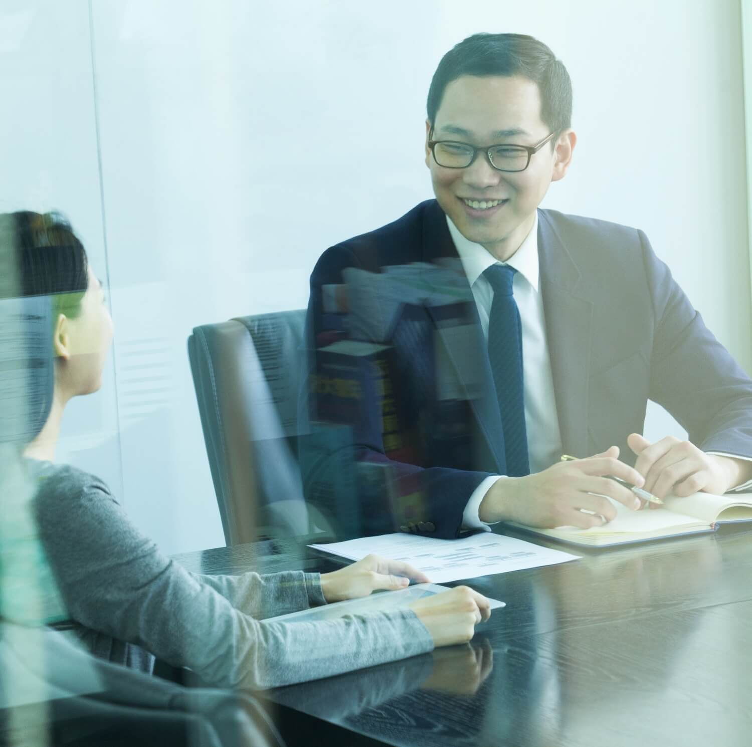 A woman and a man in a job interview